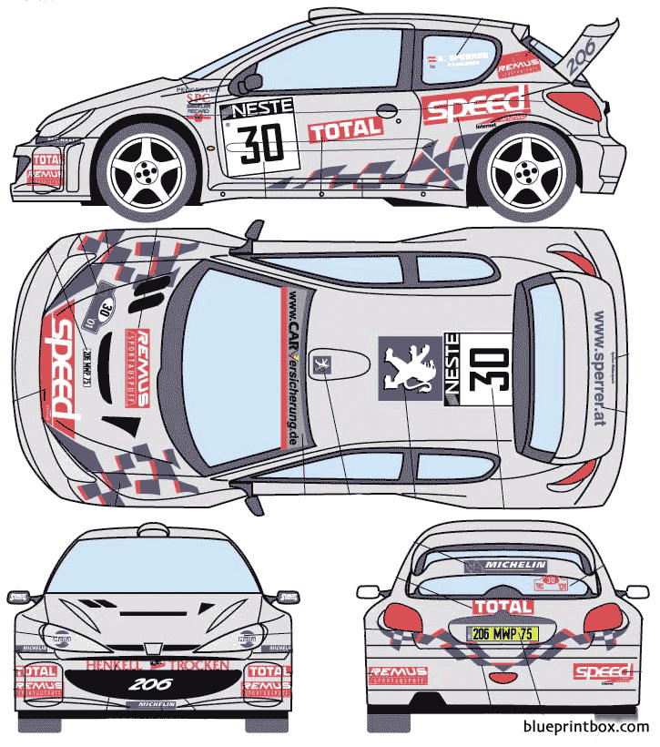 peugeot 206 rally - BlueprintBox.com - Free Plans and Blueprints of
