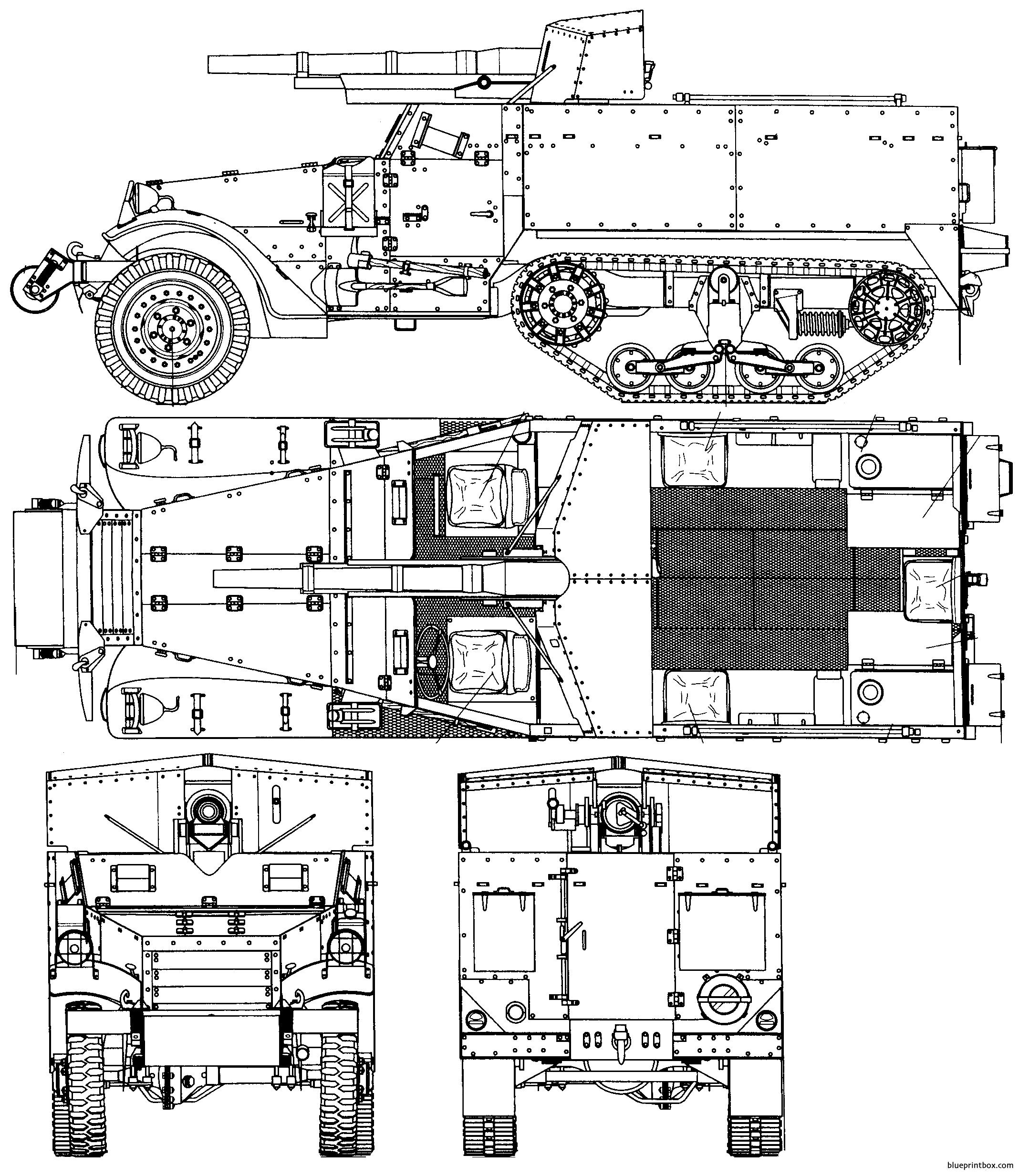 white m3 half track 75mm - BlueprintBox.com - Free Plans and Blueprints ...